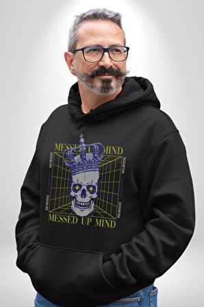 Adil Zihin Karışın Zihin Kral İskelet Erkek Kadın Siyah Dijital Baskılı Kapüşonlu Sweatshirt Hoodie