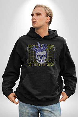 Adil Zihin Karışın Zihin Kral İskelet Erkek Kadın Siyah Dijital Baskılı Kapüşonlu Sweatshirt Hoodie