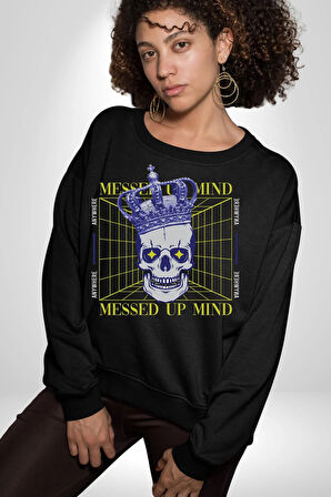 Adil Zihin Karışın Zihin Kral İskelet Erkek Kadın Unisex Dijital Baskılı Siyah Sweatshirt