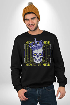 Adil Zihin Karışın Zihin Kral İskelet Erkek Kadın Unisex Dijital Baskılı Siyah Sweatshirt