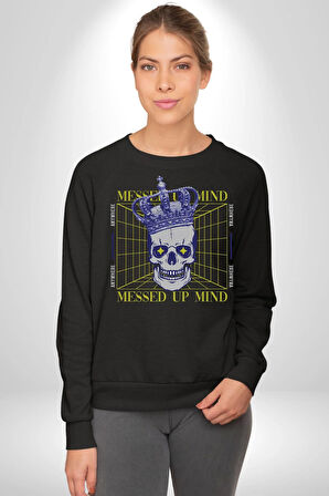 Adil Zihin Karışın Zihin Kral İskelet Erkek Kadın Unisex Dijital Baskılı Siyah Sweatshirt