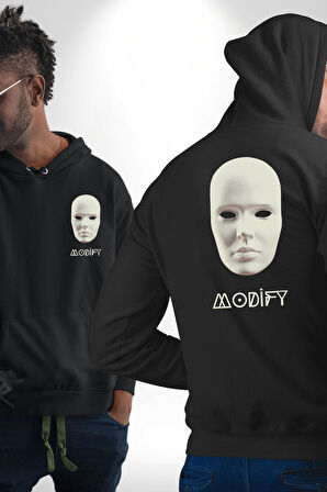 Boyanabilir Maskı Sokak Stili Erkek Kadın Siyah Ön Sırt Baskılı Kapüşonlu Sweatshirt Hoodie