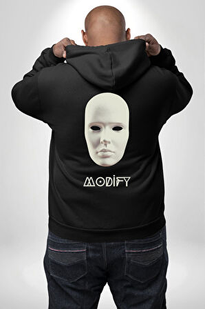 Boyanabilir Maskı Sokak Stili Erkek Kadın Siyah Ön Sırt Baskılı Kapüşonlu Sweatshirt Hoodie