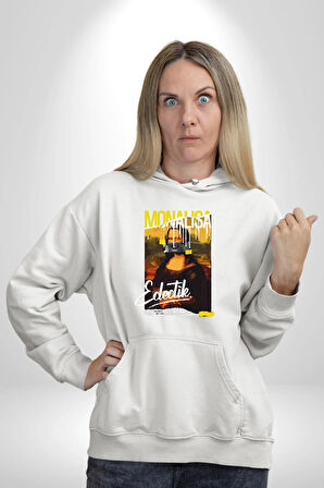 Monalisa Elektrik Özel Yapay Zeka Tasarımı  Erkek Kadın Beyaz Dijital Baskılı Kapüşonlu Sweatshirt Hoodie