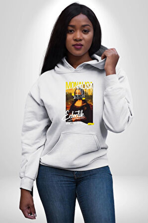 Monalisa Elektrik Özel Yapay Zeka Tasarımı  Erkek Kadın Beyaz Dijital Baskılı Kapüşonlu Sweatshirt Hoodie