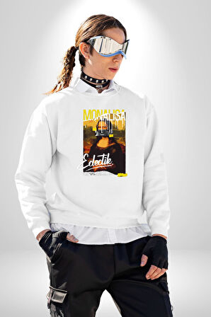 Monalisa Elektrik Özel Yapay Zeka Tasarımı  Erkek Kadın Unisex Dijital Baskılı Beyaz Sweatshirt
