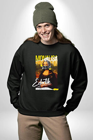 Monalisa Elektrik Özel Yapay Zeka Tasarımı  Erkek Kadın Unisex Dijital Baskılı Siyah Sweatshirt