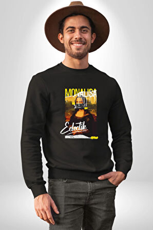 Monalisa Elektrik Özel Yapay Zeka Tasarımı  Erkek Kadın Unisex Dijital Baskılı Siyah Sweatshirt