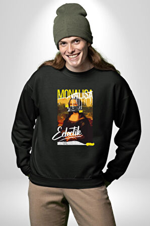 Monalisa Elektrik Özel Yapay Zeka Tasarımı  Erkek Kadın Unisex Dijital Baskılı Siyah Sweatshirt