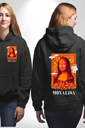 Yeni Nesil Monalisa Erkek Kadın Siyah Ön Sırt Baskılı Kapüşonlu Sweatshirt Hoodie