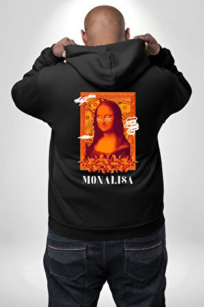 Yeni Nesil Monalisa Erkek Kadın Siyah Ön Sırt Baskılı Kapüşonlu Sweatshirt Hoodie