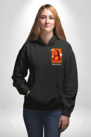 Yeni Nesil Monalisa Erkek Kadın Siyah Ön Sırt Baskılı Kapüşonlu Sweatshirt Hoodie