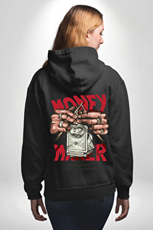 Uyan Ve Para Kazanmaya Başla Sokak Style Erkek Kadın Siyah Ön Sırt Baskılı Kapüşonlu Sweatshirt Hoodie