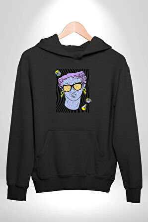 Sadece Piskoloji Erkek Kadın Siyah Dijital Baskılı Kapüşonlu Sweatshirt Hoodie