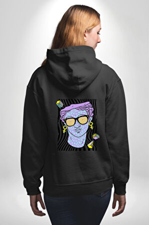 Sadece Piskoloji Erkek Kadın Siyah Ön Sırt Baskılı Kapüşonlu Sweatshirt Hoodie