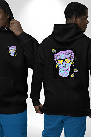 Sadece Piskoloji Erkek Kadın Siyah Ön Sırt Baskılı Kapüşonlu Sweatshirt Hoodie
