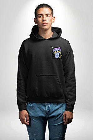 Sadece Piskoloji Erkek Kadın Siyah Ön Sırt Baskılı Kapüşonlu Sweatshirt Hoodie