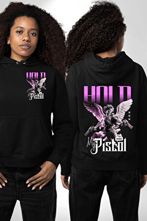 Sokak Stili Katil Aşk Meleği Erkek Kadın Siyah Ön Sırt Baskılı Kapüşonlu Sweatshirt Hoodie