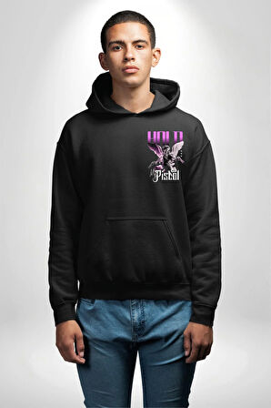 Sokak Stili Katil Aşk Meleği Erkek Kadın Siyah Ön Sırt Baskılı Kapüşonlu Sweatshirt Hoodie