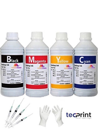 Tecprint HP Gt5820-Gt52 1 Litre Muadil Mürekkep CMYK Seti +Enjektör+Eldiven