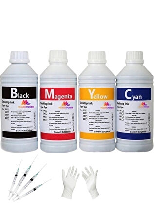 TECPRİNT Epson L365 1 Litre Cmyk Muadil Mürekkep Seti+Enjektör+Eldiven