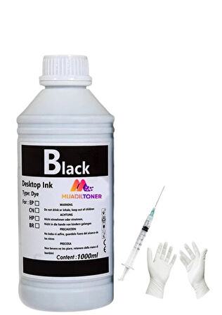 Tecprint Epson M105 Siyah 1 Litre Muadil Mürekkep +Enjektör+Eldiven