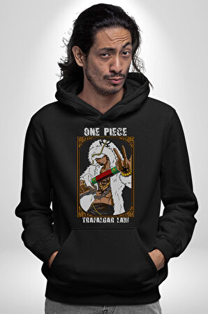 One Pice Trafalgar Law Anime Erkek Kadın Siyah Dijital Baskılı Kapüşonlu Sweatshirt Hoodie