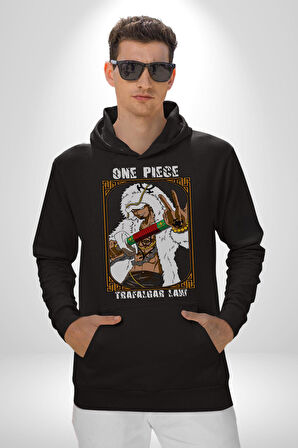 One Pice Trafalgar Law Anime Erkek Kadın Siyah Dijital Baskılı Kapüşonlu Sweatshirt Hoodie