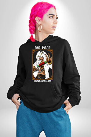 One Pice Trafalgar Law Anime Erkek Kadın Siyah Dijital Baskılı Kapüşonlu Sweatshirt Hoodie