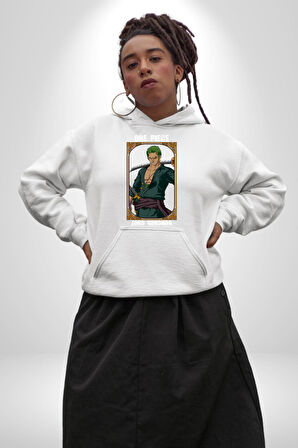 One Piece Anime Roronoa Zoro Erkek Kadın Beyaz Dijital Baskılı Kapüşonlu Sweatshirt Hoodie