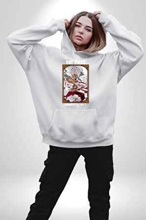 One Piece Anime Tentionmaru Erkek Kadın Beyaz Dijital Baskılı Kapüşonlu Sweatshirt Hoodie