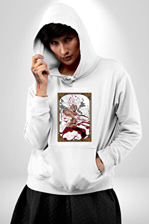 One Piece Anime Tentionmaru Erkek Kadın Beyaz Dijital Baskılı Kapüşonlu Sweatshirt Hoodie