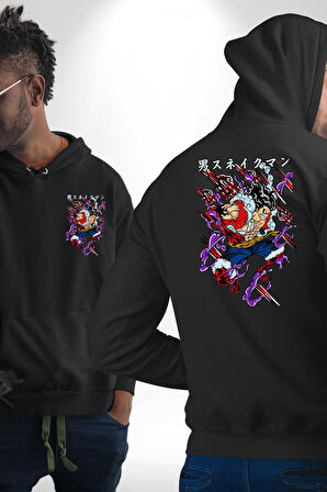 Luffy Gear 5 Anime Erkek Kadın Siyah Ön Sırt Baskılı Kapüşonlu Sweatshirt Hoodie