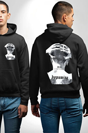 Dopamine Sanat Tasarımı Erkek Kadın Siyah Ön Sırt Baskılı Kapüşonlu Sweatshirt Hoodie
