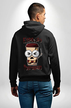 Espresso Patronum Kahve Temalı Tasarım Erkek Kadın Siyah Ön Sırt Baskılı Kapüşonlu Sweatshirt Hoodie