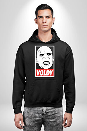 Voldy Karakter Minimal Tasarım Erkek Kadın Siyah Dijital Baskılı Kapüşonlu Sweatshirt Hoodie