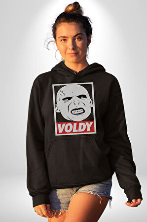 Voldy Karakter Minimal Tasarım Erkek Kadın Siyah Dijital Baskılı Kapüşonlu Sweatshirt Hoodie