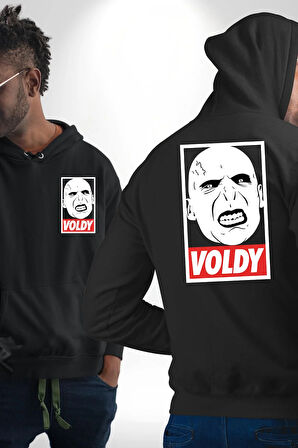 Voldy Karakter Minimal Tasarım Erkek Kadın Siyah Ön Sırt Baskılı Kapüşonlu Sweatshirt Hoodie