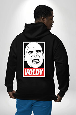 Voldy Karakter Minimal Tasarım Erkek Kadın Siyah Ön Sırt Baskılı Kapüşonlu Sweatshirt Hoodie