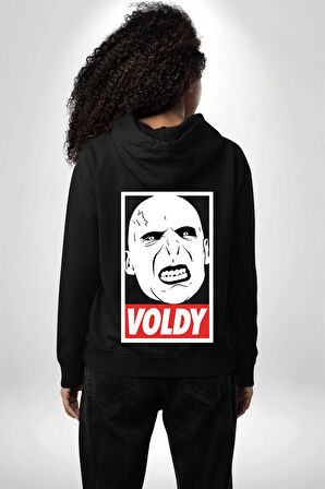 Voldy Karakter Minimal Tasarım Erkek Kadın Siyah Ön Sırt Baskılı Kapüşonlu Sweatshirt Hoodie