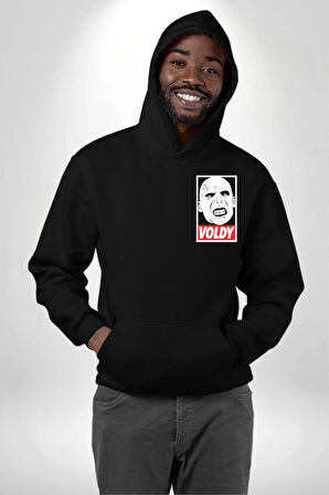 Voldy Karakter Minimal Tasarım Erkek Kadın Siyah Ön Sırt Baskılı Kapüşonlu Sweatshirt Hoodie