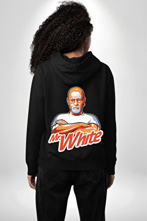 Mr. White Breaking Bad Tasarım Erkek Kadın Siyah Ön Sırt Baskılı Kapüşonlu Sweatshirt Hoodie