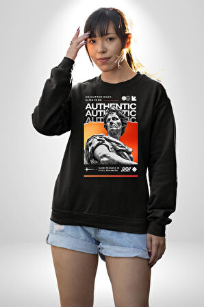 Julius Sezar Antil Heykel Erkek Kadın Unisex Dijital Baskılı Siyah Sweatshirt