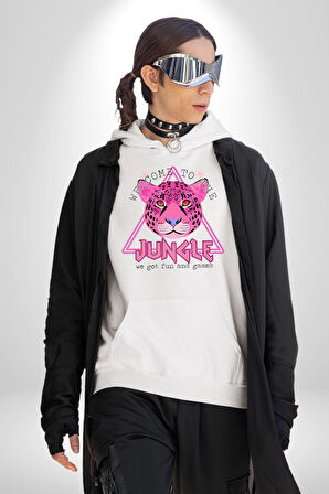 Neon Jungle Leopar Tasarım Erkek Kadın Beyaz Dijital Baskılı Kapüşonlu Sweatshirt Hoodie