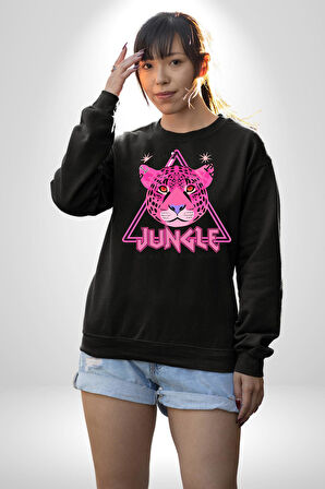Neon Jungle Leopar Tasarım Erkek Kadın Unisex Dijital Baskılı Siyah Sweatshirt