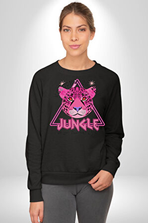 Neon Jungle Leopar Tasarım Erkek Kadın Unisex Dijital Baskılı Siyah Sweatshirt