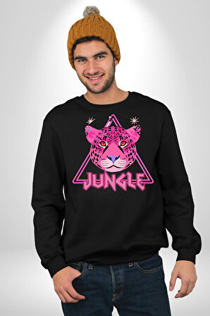 Neon Jungle Leopar Tasarım Erkek Kadın Unisex Dijital Baskılı Siyah Sweatshirt
