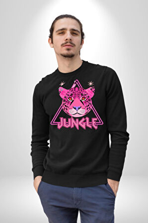 Neon Jungle Leopar Tasarım Erkek Kadın Unisex Dijital Baskılı Siyah Sweatshirt