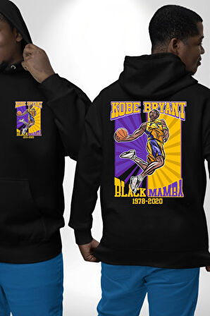 Kobe Bryant Black Mamba Tasarım Erkek Kadın Siyah Ön Sırt Baskılı Kapüşonlu Sweatshirt Hoodie