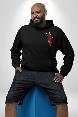 İron Man Demir Adam Erkek Kadın Siyah Ön Sırt Baskılı Kapüşonlu Sweatshirt Hoodie